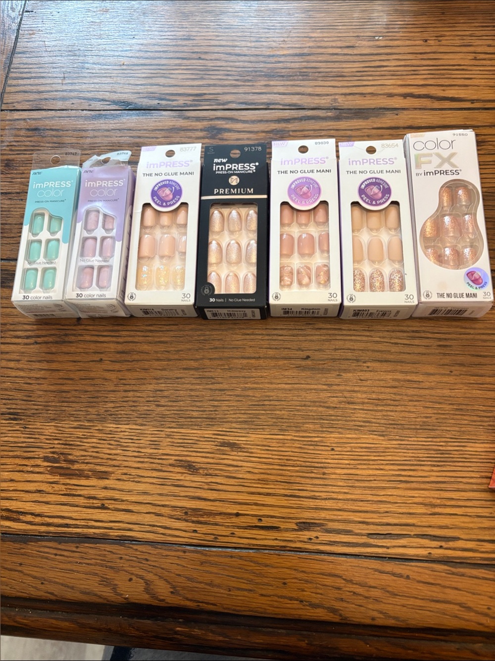IMPRESS 7 Mixed Packs Press-On Nails in MINT,LAVENDER,NUDE ROSE GOLD GLITTER NIB